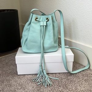 JCrew Bucket Bag Genuine Leather Suede Crossbody - Teal Blue Aqua - NWT